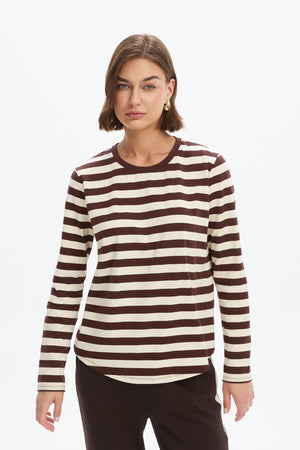STRIPE CURVE HEM TSHIRT