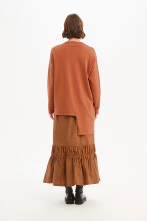 Women's Merino Wool Blend Knitted Sweater | Asymmetric Zip Knit Amberstone back