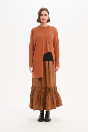 Women's Merino Wool Blend Knitted Sweater | Asymmetric Zip Knit Amberstone front layer