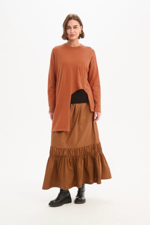 Women's Merino Wool Blend Knitted Sweater | Asymmetric Zip Knit Amberstone layered