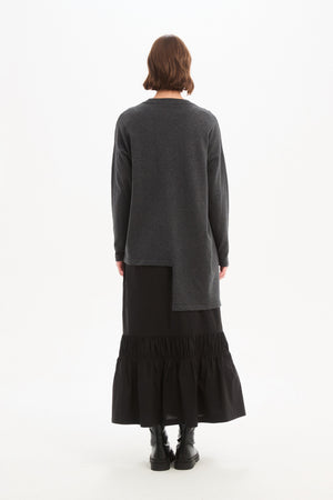 Women's Merino Wool Blend Knitted Sweater | Asymmetric Zip Knit Charcoal back