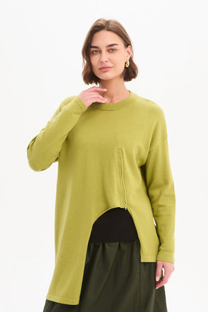 Women's Merino Wool Blend Knitted Sweater | Asymmetric Zip Knit Deep Citrus