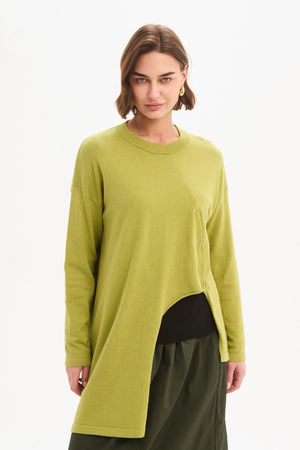 Women's Merino Wool Blend Knitted Sweater | Asymmetric Zip Knit Deep Citrus front