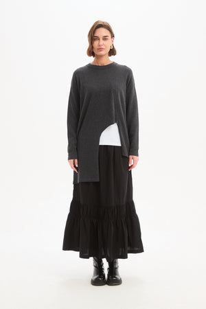 Women's Merino Wool Blend Knitted Sweater | Asymmetric Zip Knit Charcoal layered