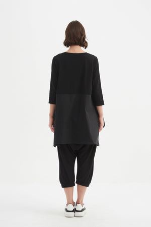 Women’s Ava Cotton Scoop Neck T Shirt, 3/4 Sleeve Top with Side Splits by TIRELLI black back