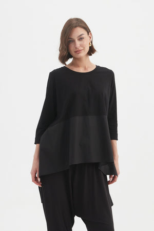 Women’s Ava Cotton Scoop Neck T Shirt, 3/4 Sleeve Top with Side Splits by TIRELLI black 2