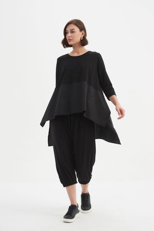 Women’s Ava Cotton Scoop Neck T Shirt, 3/4 Sleeve Top with Side Splits by TIRELLI black 3