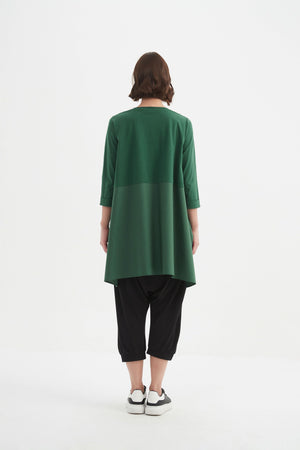 Women’s Ava Cotton Scoop Neck T Shirt, 3/4 Sleeve Top with Side Splits by TIRELLI forest green back