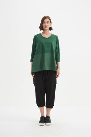 Women’s Ava Cotton Scoop Neck T Shirt, 3/4 Sleeve Top with Side Splits by TIRELLI forest green 5