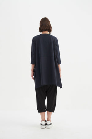 Women’s Ava Cotton Scoop Neck T Shirt, 3/4 Sleeve Top with Side Splits by TIRELLI  navy blue back