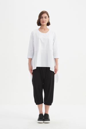 Women’s Ava Cotton Scoop Neck T Shirt, 3/4 Sleeve Top with Side Splits by TIRELLI white 4