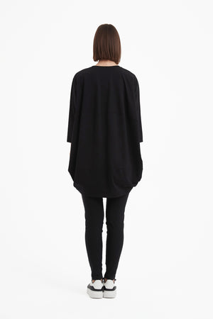 Women's Oversized Cotton 3/4 Sleeve T-Shirt & Top black back