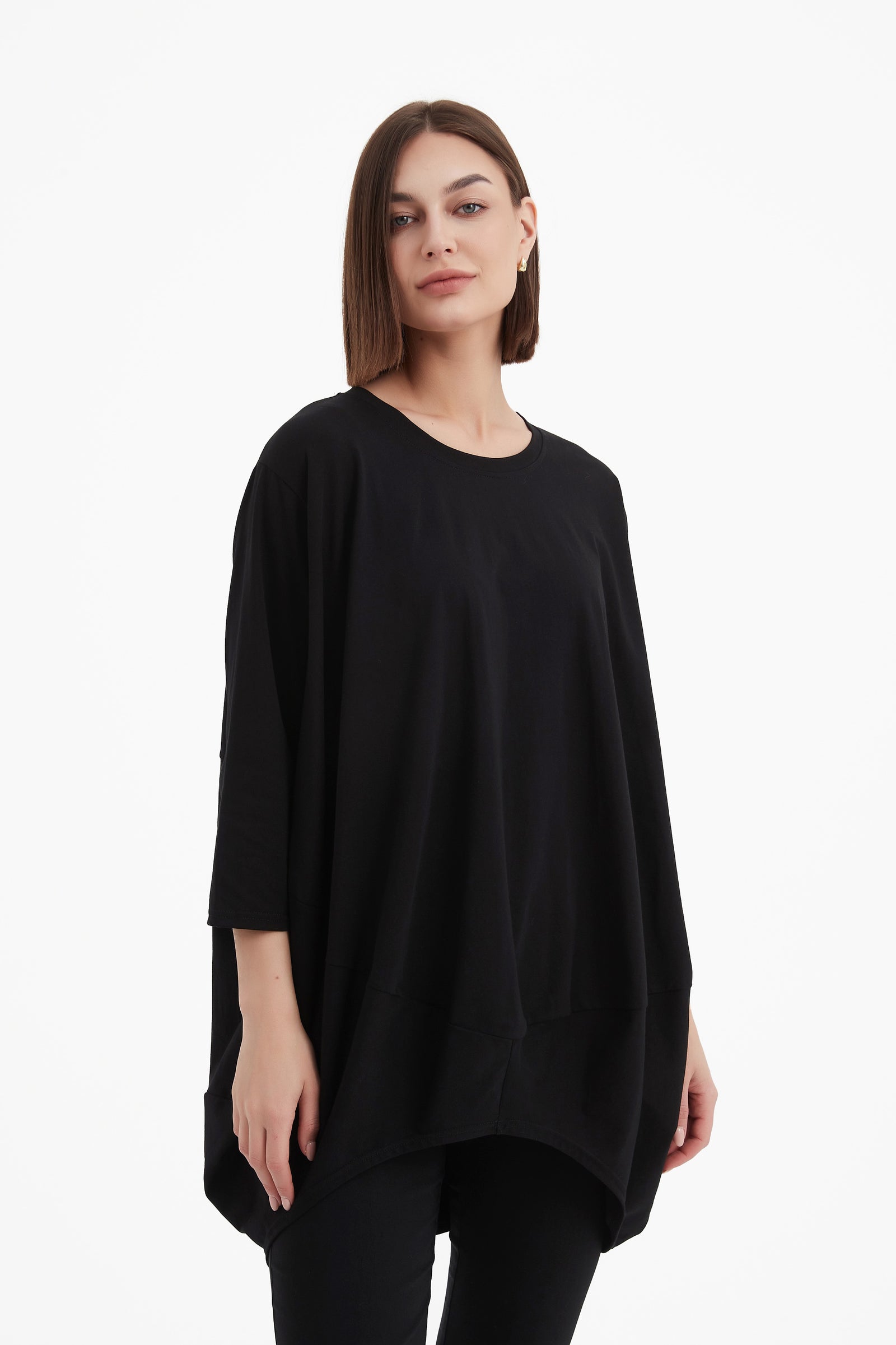 Women's Oversized Cotton 3/4 Sleeve T-Shirt & Top black