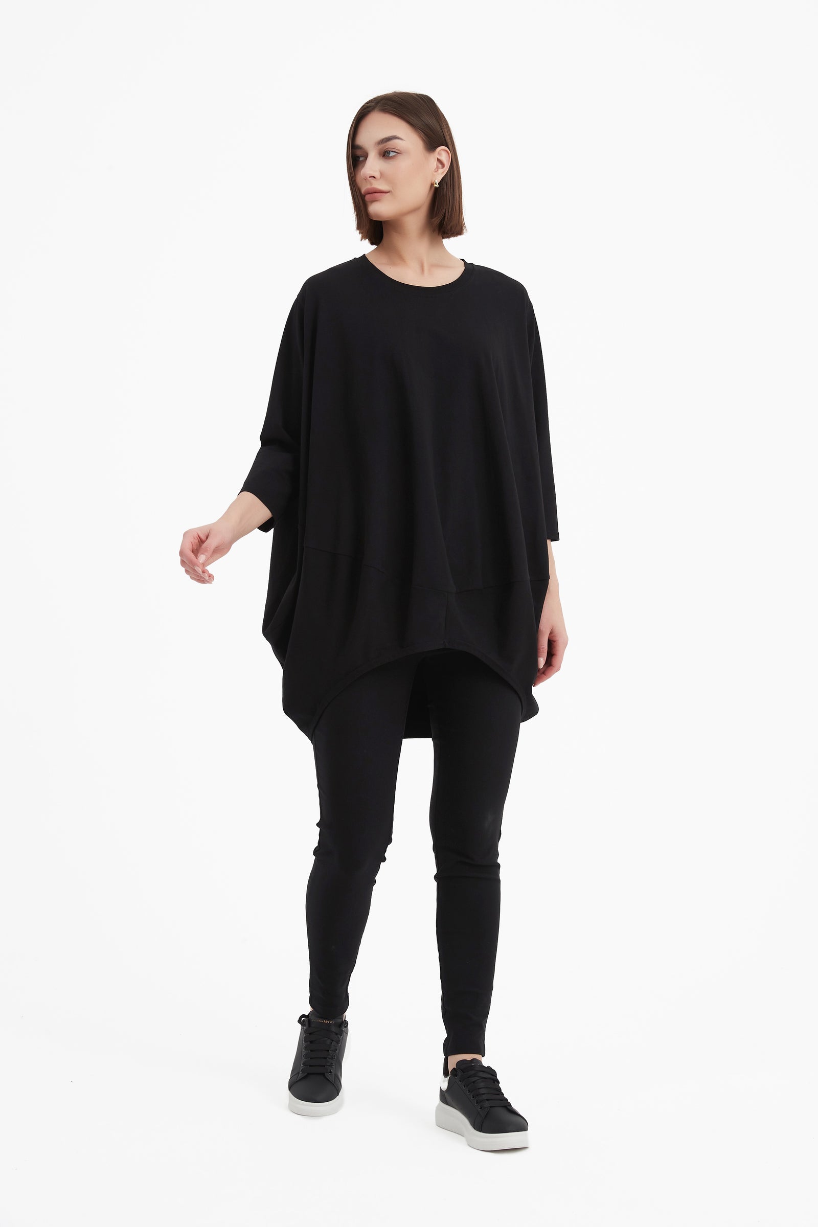 Women's Oversized Cotton 3/4 Sleeve T-Shirt & Top black