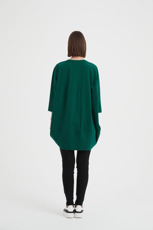 Women's Oversized Cotton 3/4 Sleeve T-Shirt & Top emerald green back