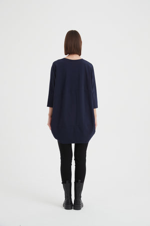 Women's Oversized Cotton 3/4 Sleeve T-Shirt & Top navy blue back