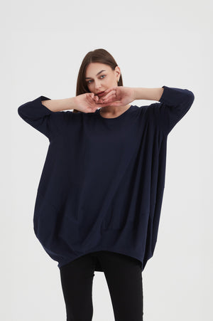 Women's Oversized Cotton 3/4 Sleeve T-Shirt & Top navy blue 2