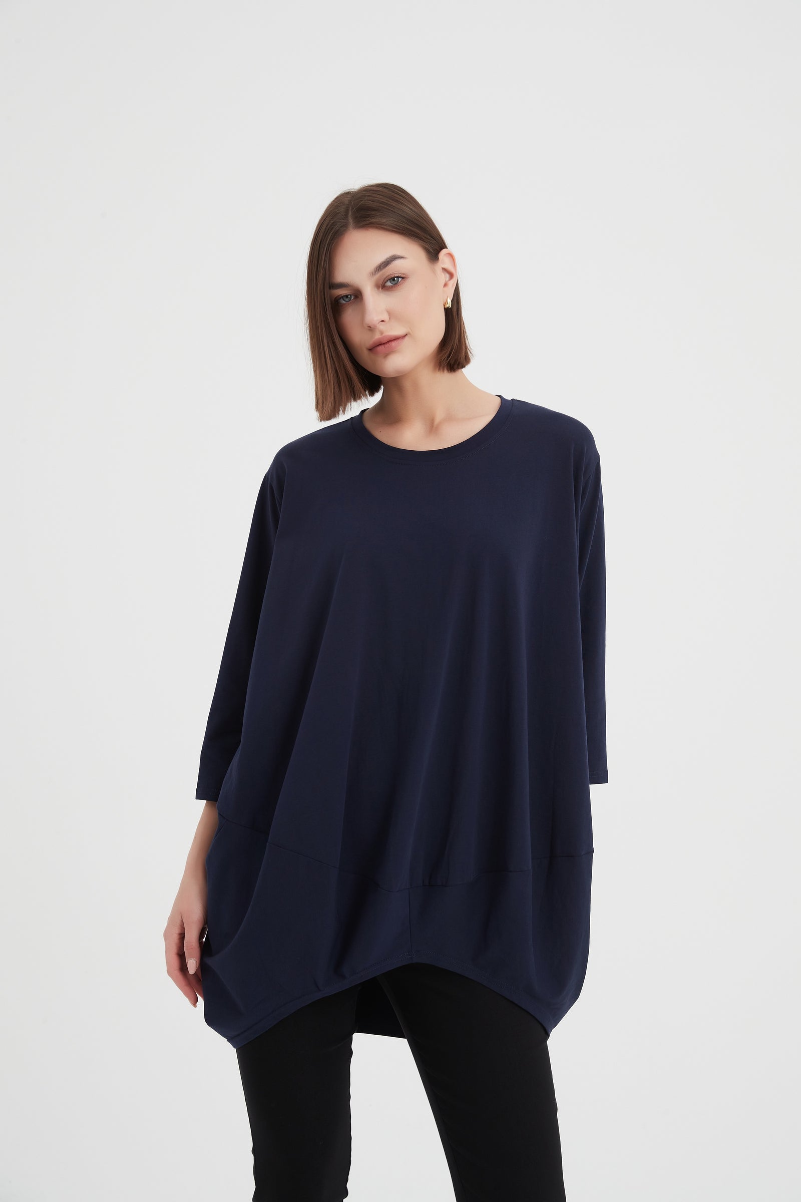 Women's Oversized Cotton 3/4 Sleeve T-Shirt & Top navy blue