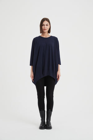 Women's Oversized Cotton 3/4 Sleeve T-Shirt & Top navy blue 5