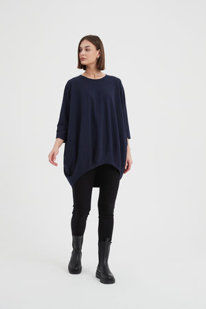 Women's Oversized Cotton 3/4 Sleeve T-Shirt & Top navy blue 4