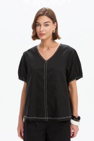 BISHOP SLEEVE CONTRAST TOP
