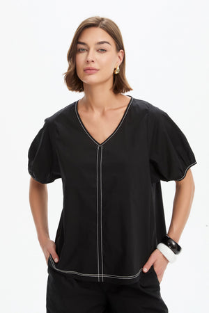 BISHOP SLEEVE CONTRAST TOP