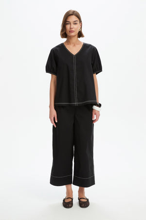 BISHOP SLEEVE CONTRAST TOP