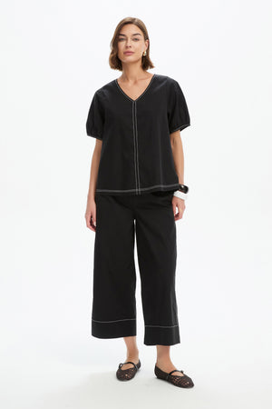 BISHOP SLEEVE CONTRAST TOP