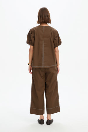 BISHOP SLEEVE CONTRAST TOP