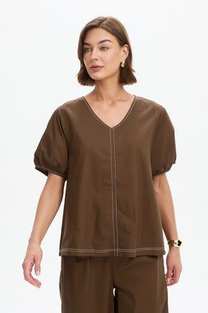 BISHOP SLEEVE CONTRAST TOP