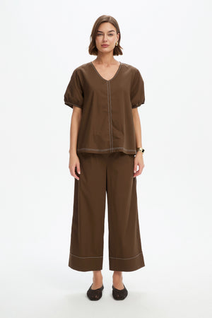 BISHOP SLEEVE CONTRAST TOP