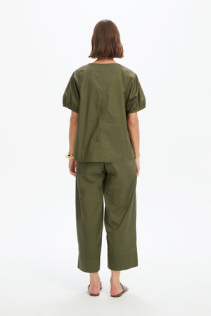 BISHOP SLEEVE POPLIN TOP khaki back