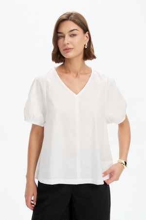 BISHOP SLEEVE POPLIN TOP white