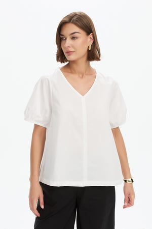 BISHOP SLEEVE POPLIN TOP white side angle