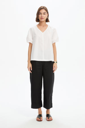 BISHOP SLEEVE POPLIN TOP white front