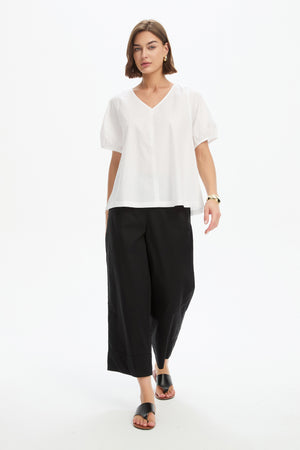 BISHOP SLEEVE POPLIN TOP white full front