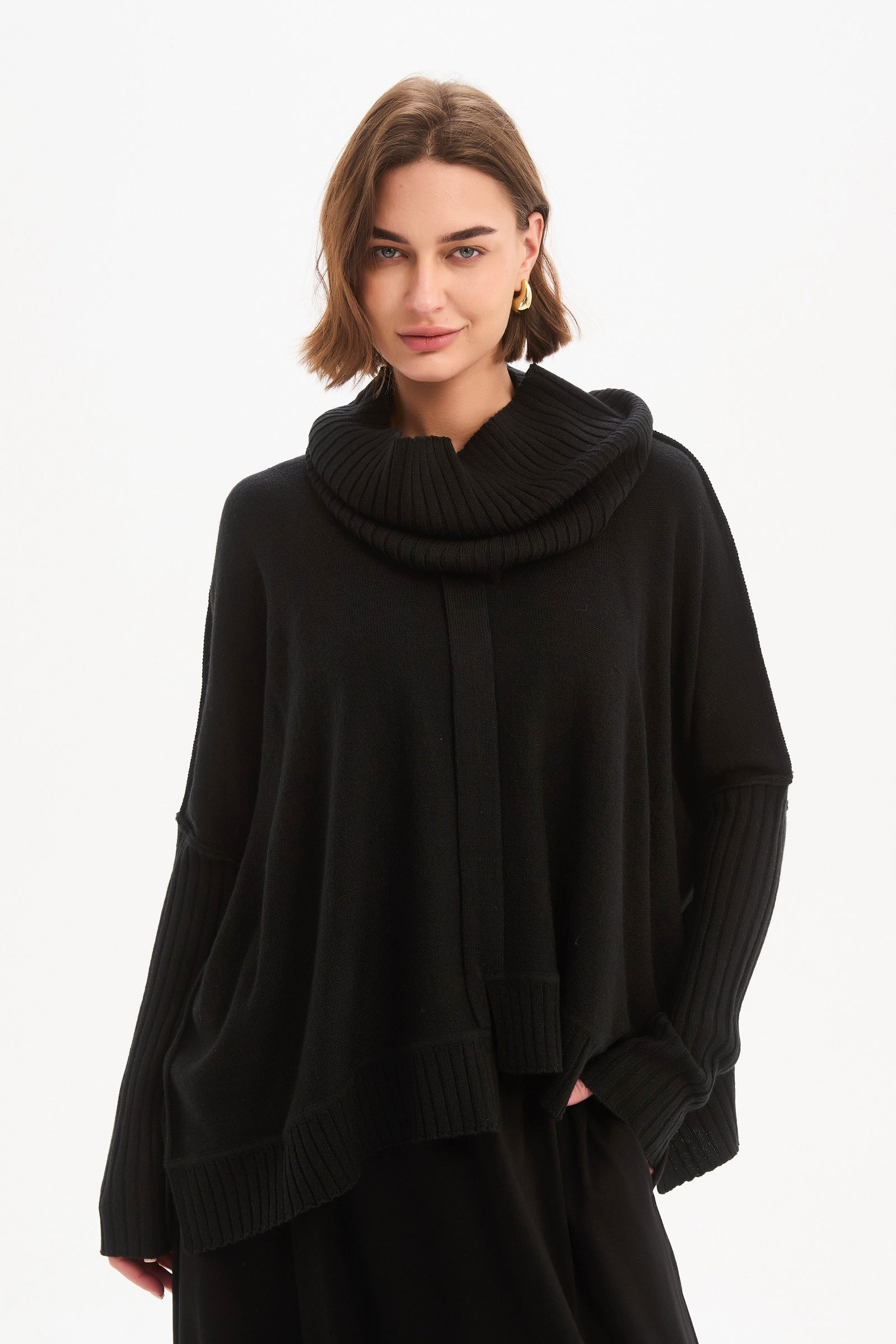 BOXY RIB SLEEVE KNIT black