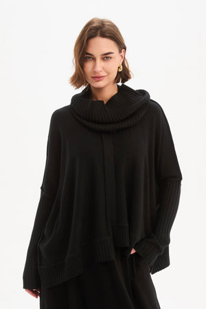 BOXY RIB SLEEVE KNIT black