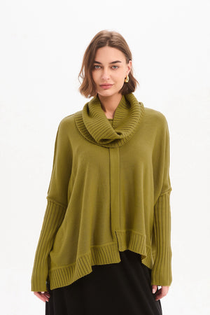BOXY RIB SLEEVE KNIT chartreuse front