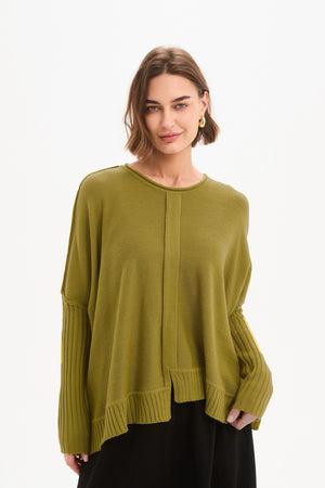 BOXY RIB SLEEVE KNIT chartreuse angle