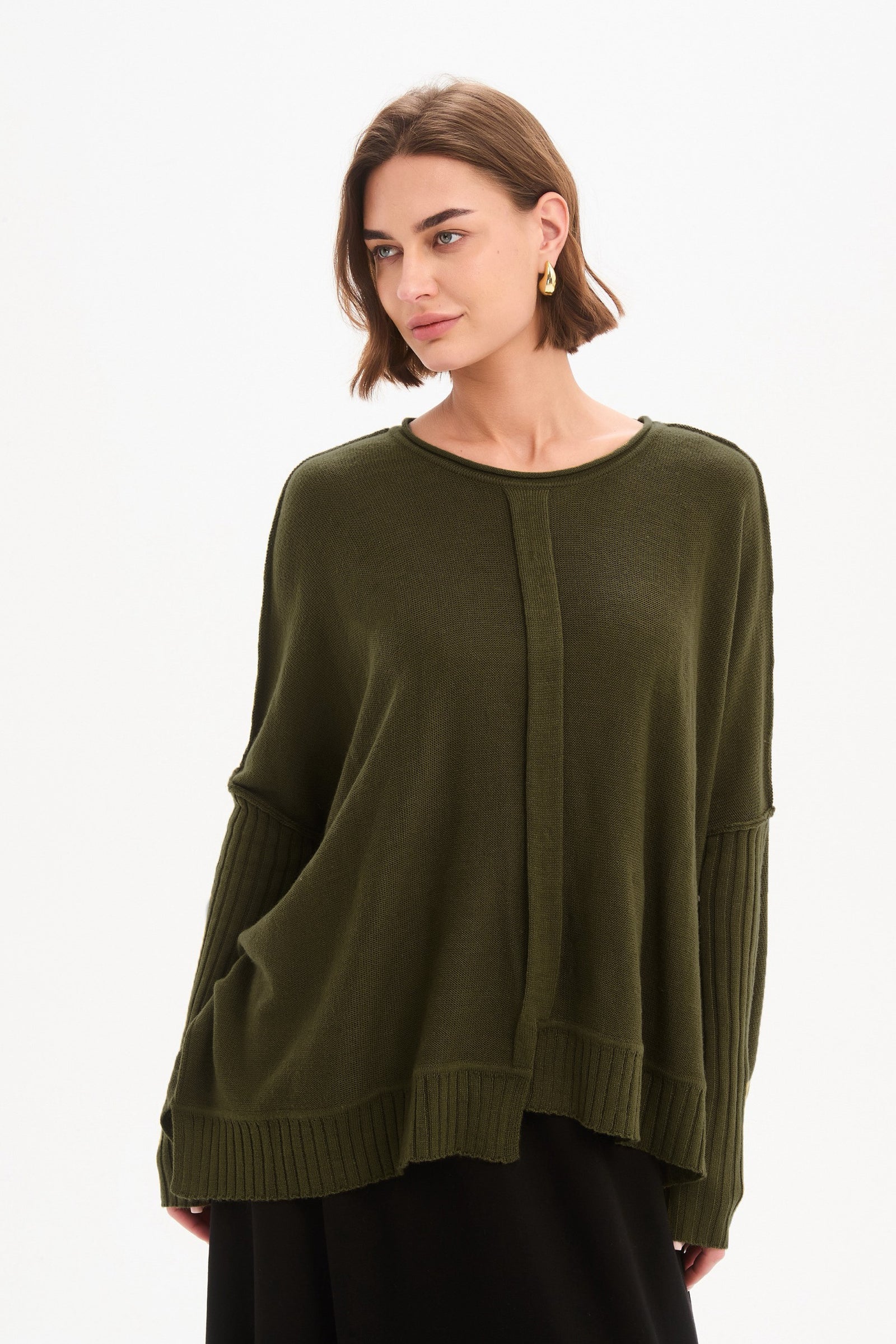 BOXY RIB SLEEVE KNIT khaki
