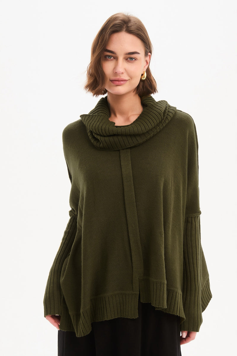 BOXY RIB SLEEVE KNIT khaki