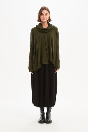 BOXY RIB SLEEVE KNIT khaki front