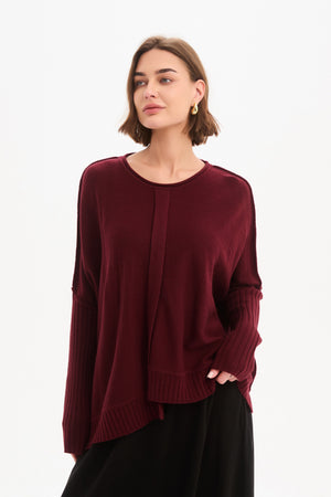 BOXY RIB SLEEVE KNIT wine angle