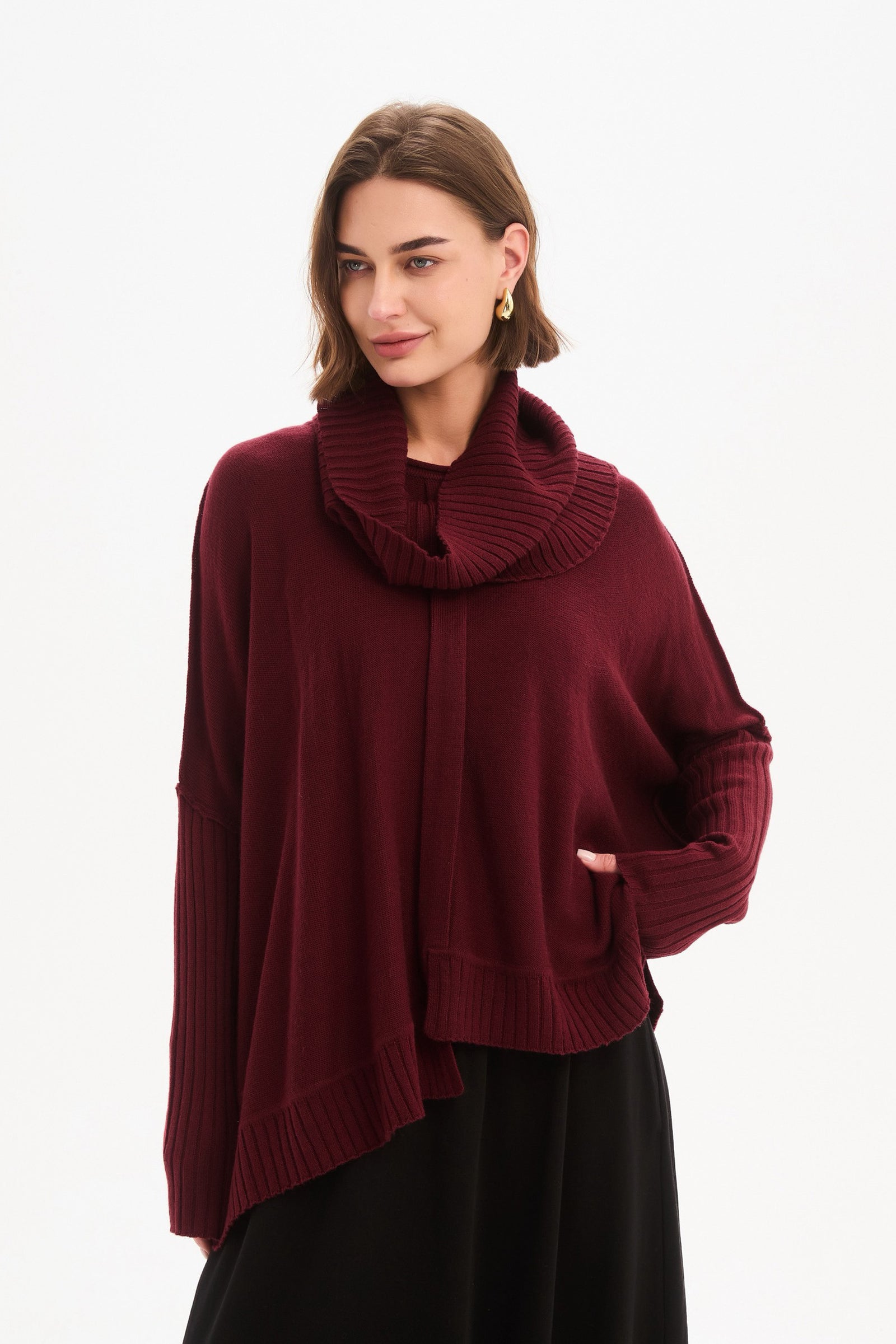 BOXY RIB SLEEVE KNIT wine