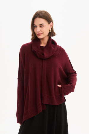 BOXY RIB SLEEVE KNIT wine