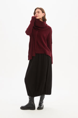 BOXY RIB SLEEVE KNIT wine collar up