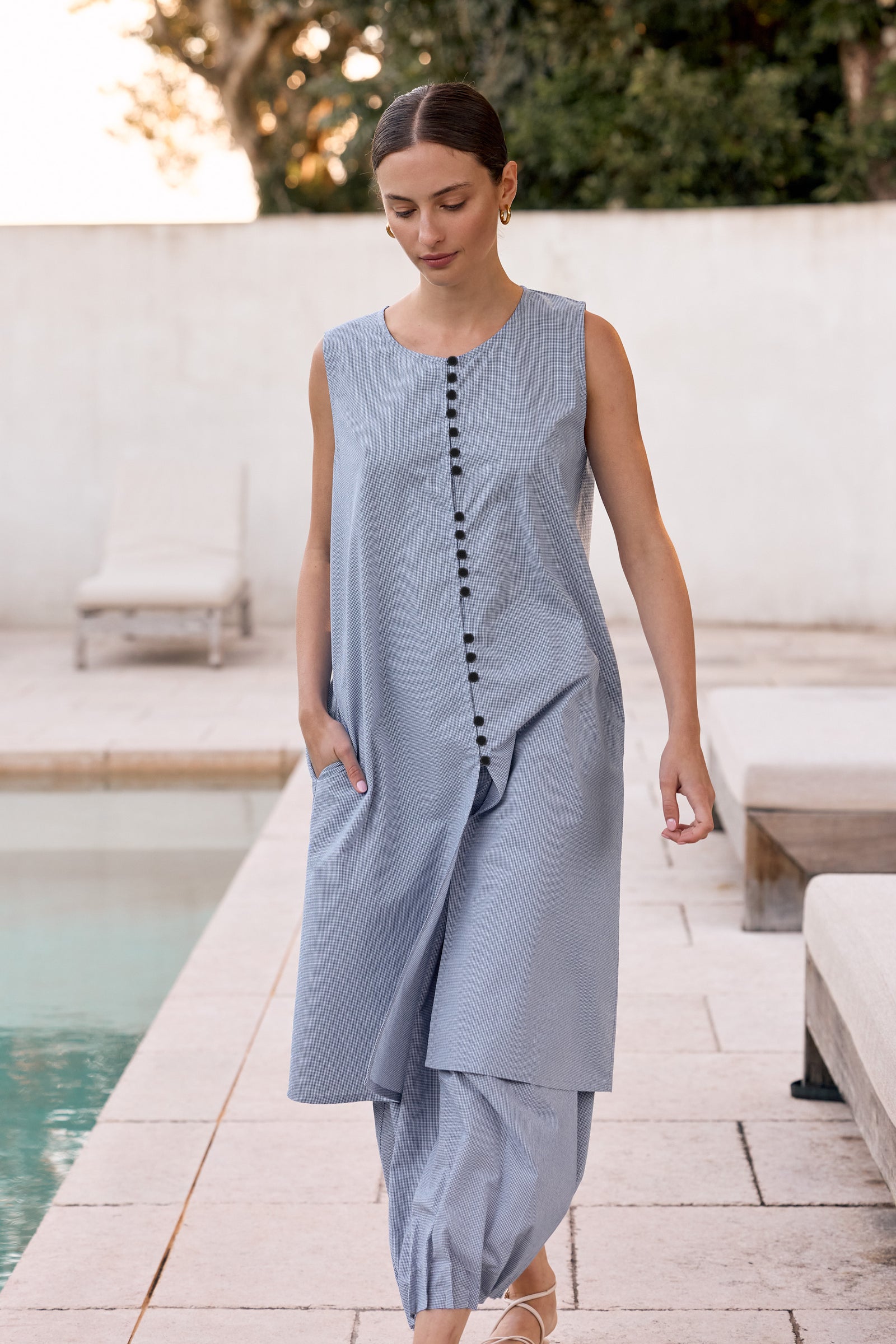 BUTTON FRONT GINGHAM TUNIC