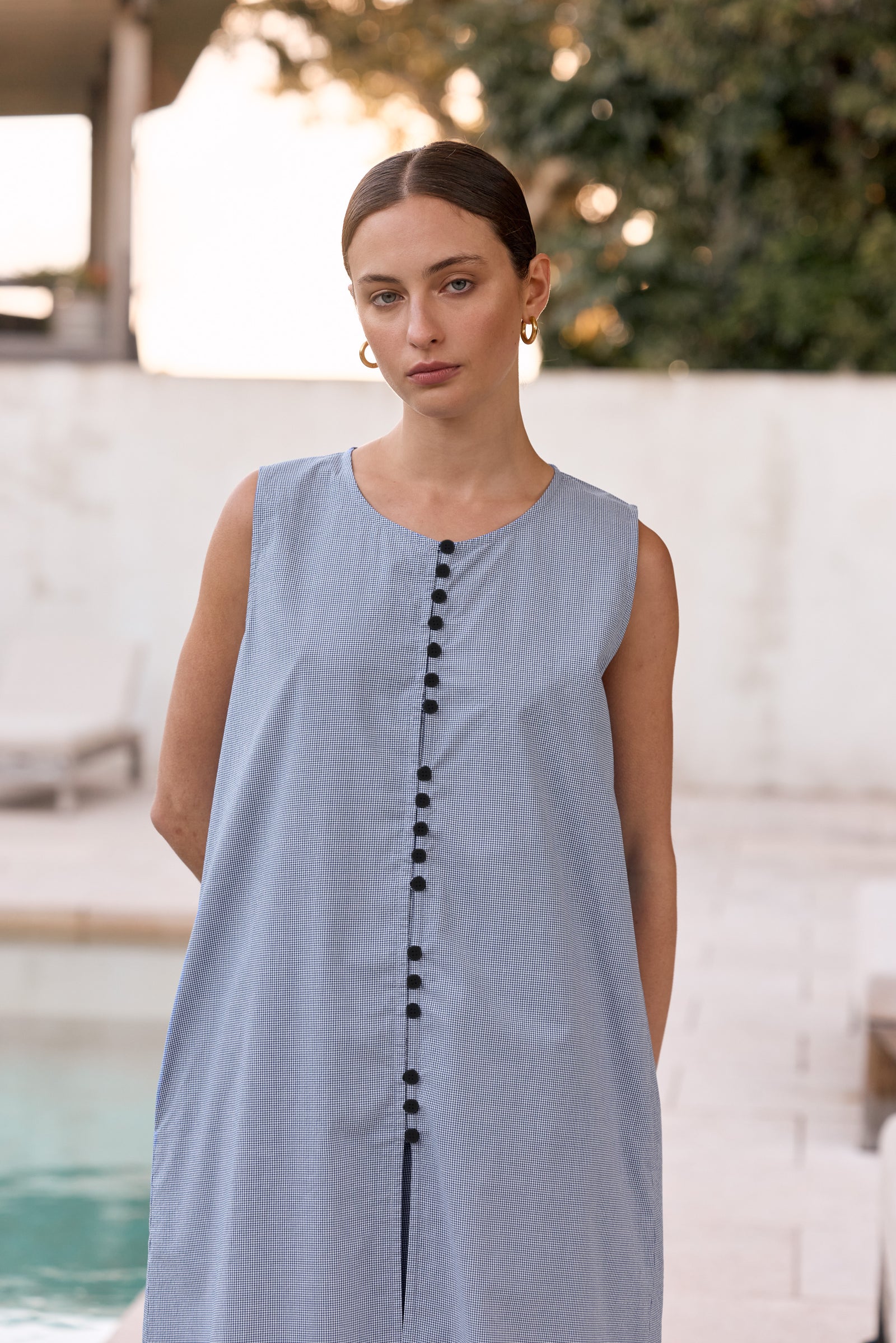 BUTTON FRONT GINGHAM TUNIC