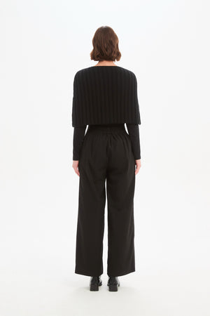 Women's Wide Leg, Long Work Pants & Trousers With Pockets Black Back